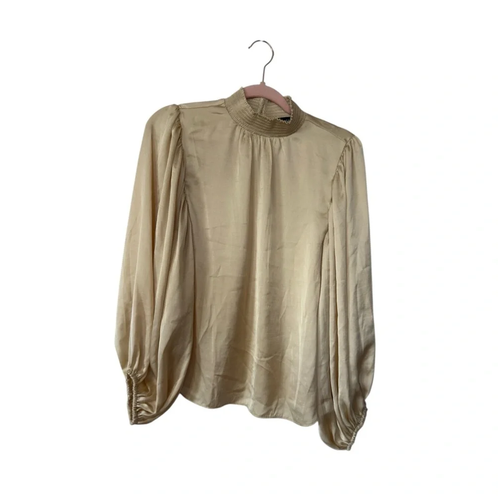 NWT MSK Cream Balloon Sleeve High-Neck Blouse Sz S (TXA960) - Picture 2 of 7